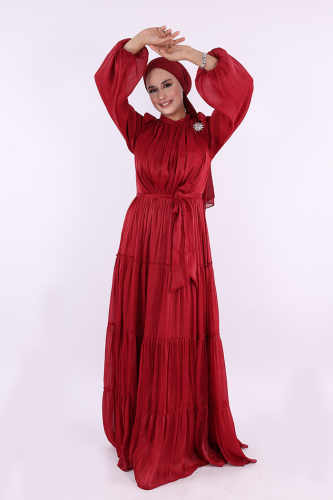 Broş Detaylı Valentino Abiye 7141 Bordo - 3