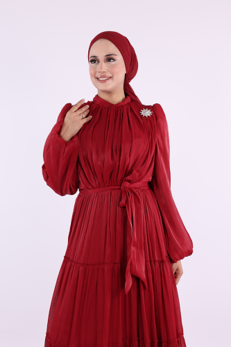 Broş Detaylı Valentino Abiye 7141 Bordo - 5