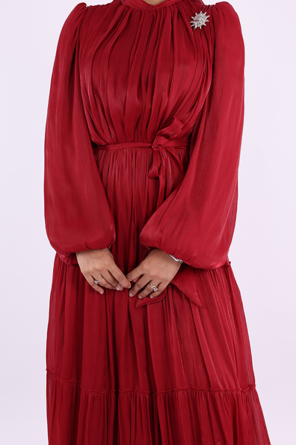 Broş Detaylı Valentino Abiye 7141 Bordo - 6