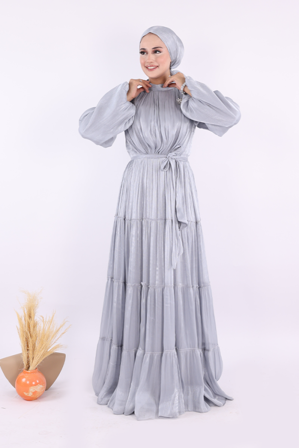 Broş Detaylı Valentino Abiye 7141 Gri - 1