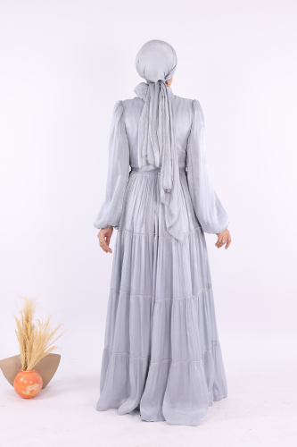 Broş Detaylı Valentino Abiye 7141 Gri - 4