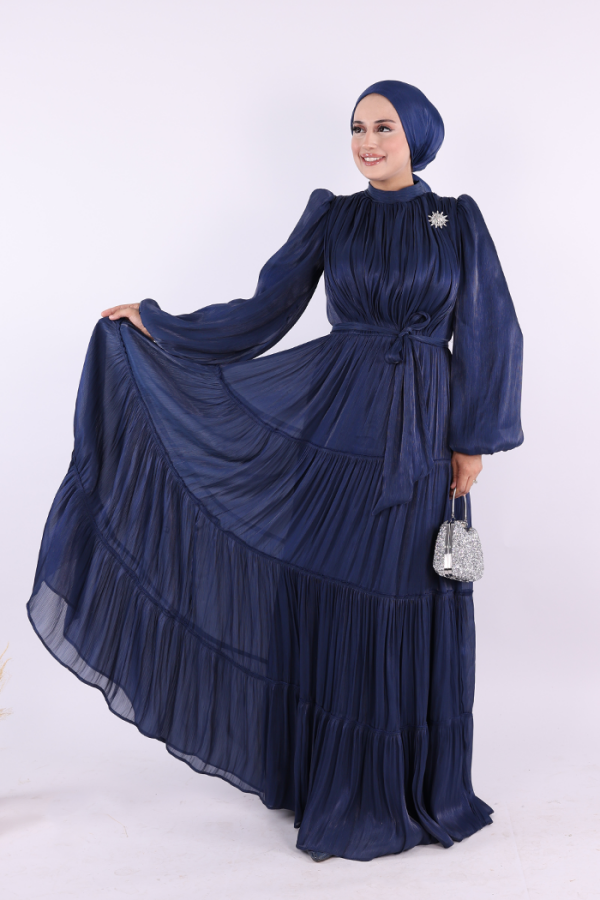 Broş Detaylı Valentino Abiye 7141 Lacivert - 1