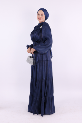 Broş Detaylı Valentino Abiye 7141 Lacivert - 3