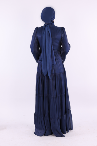 Broş Detaylı Valentino Abiye 7141 Lacivert - 4