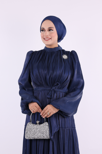 Broş Detaylı Valentino Abiye 7141 Lacivert - 5