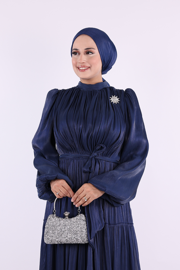 Broş Detaylı Valentino Abiye 7141 Lacivert - 5