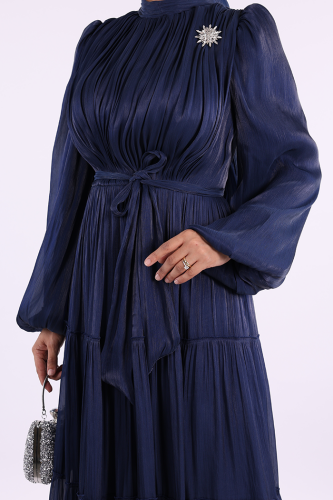 Broş Detaylı Valentino Abiye 7141 Lacivert - 6