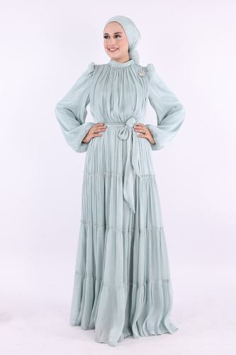 Broş Detaylı Valentino Abiye 7141 Mint - Bym Fashion