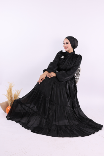 Broş Detaylı Valentino Abiye 7141 Siyah - Bym Fashion