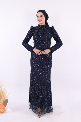 Taşlı Abiye 7143 Lacivert 