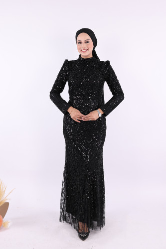 Taşlı Abiye 7143 Siyah - Bym Fashion