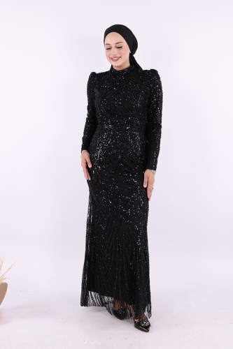Taşlı Abiye 7143 Siyah - 2