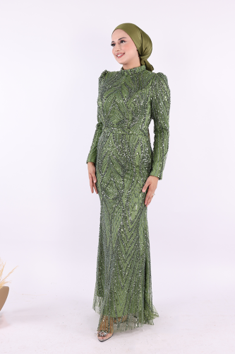 Taşlı Abiye 7143 Zümrüt - 3