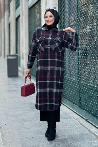 Düğme Detaylı Kaşe Oduncu Gömlek 7620 Bordo - Bym Fashion