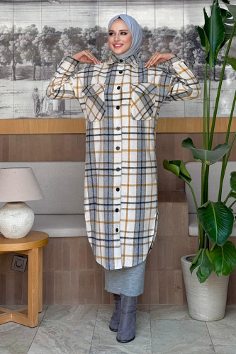 Düğme Detaylı Kaşe Oduncu Gömlek 7620 Gri - Bym Fashion