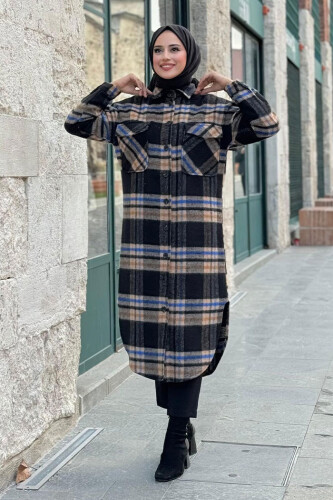 Düğme Detaylı Kaşe Oduncu Gömlek 7620 Mavi - Bym Fashion