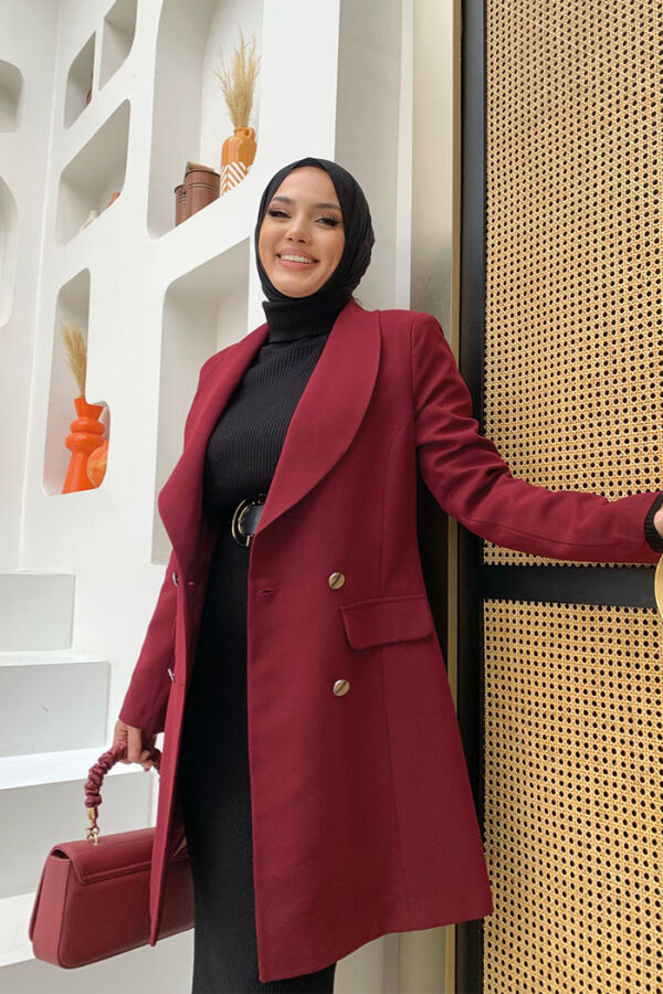 Cep Görünümlü Ön Düğme Detay Astarlı Ceket 7660 Bordo - 8