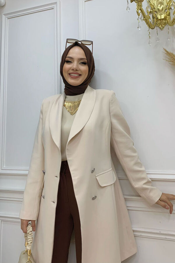 Cep Görünümlü Ön Düğme Detay Astarlı Ceket 7660 Taş - 8