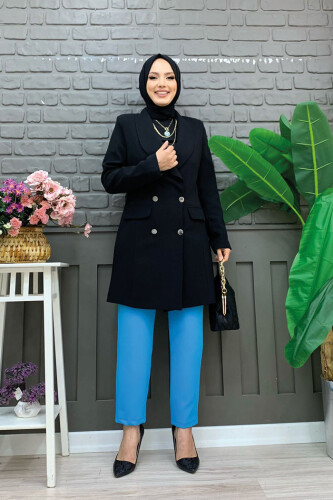 Pocket Look Front Button Detail Lined Jacket 7660 Black - 5