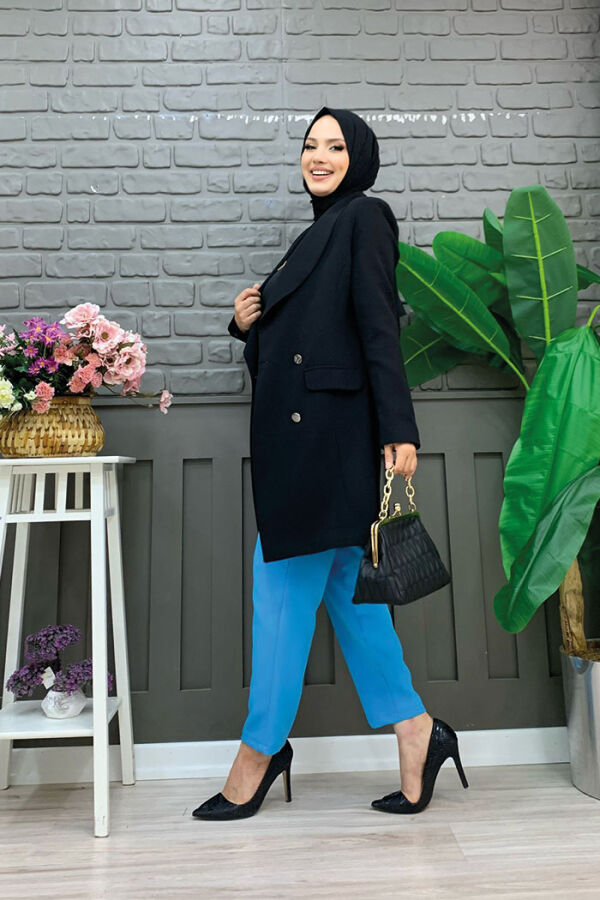 Pocket Look Front Button Detail Lined Jacket 7660 Black - 6