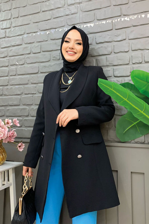 Pocket Look Front Button Detail Lined Jacket 7660 Black - 8