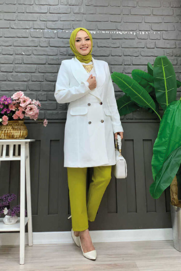 Pocket Look Front Button Detail Lined Jacket 7660 Ecru - 1