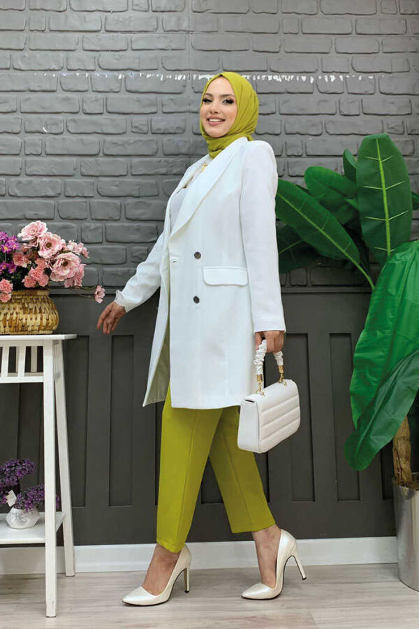 Pocket Look Front Button Detail Lined Jacket 7660 Ecru - 2