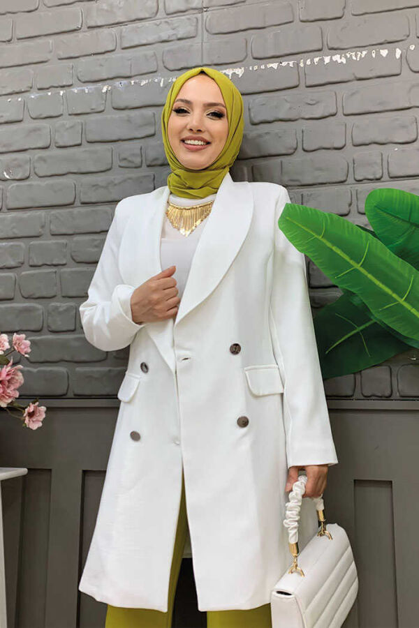 Pocket Look Front Button Detail Lined Jacket 7660 Ecru - 4