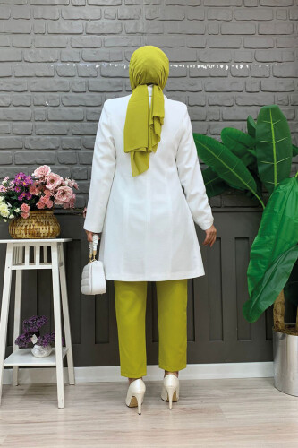 Pocket Look Front Button Detail Lined Jacket 7660 Ecru - 7