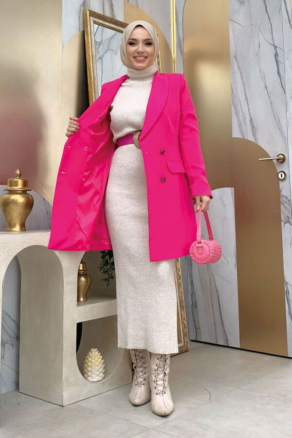 Gefütterte Jacke mit Taschenoptik vorne und Knopfdetail 7660 Fuchsia - 6