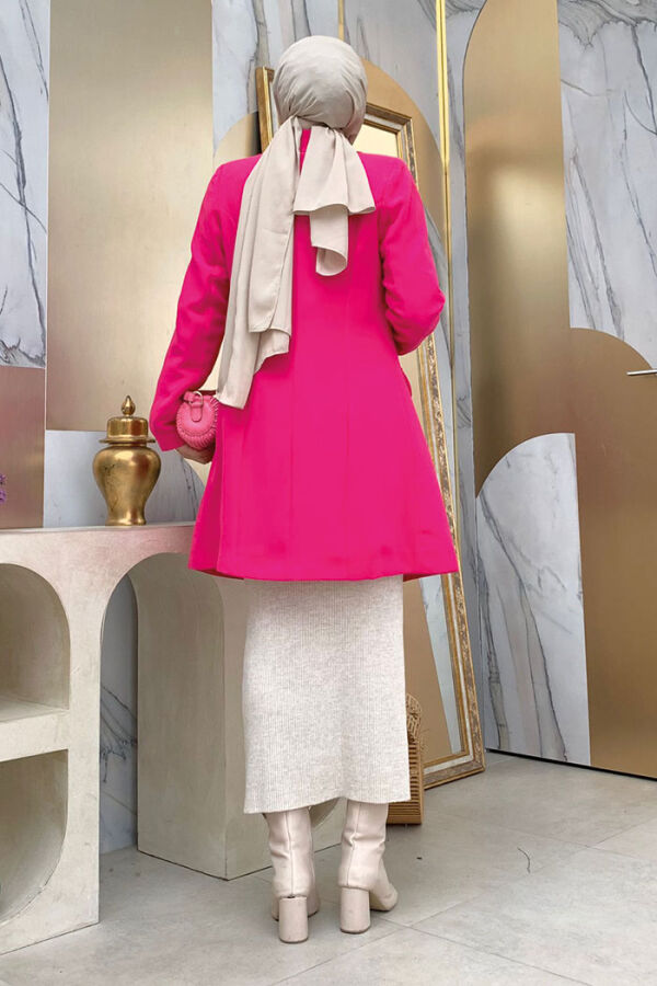 Pocket Look Front Button Detail Lined Jacket 7660 Fuchsia - 7