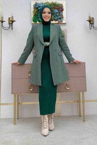 Gefütterte Jacke im Taschen-Look mit Knopfdetail vorne 7660 Mint 