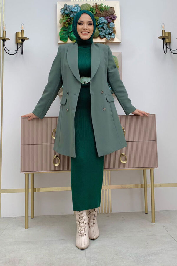 Gefütterte Jacke im Taschen-Look mit Knopfdetail vorne 7660 Mint - 5