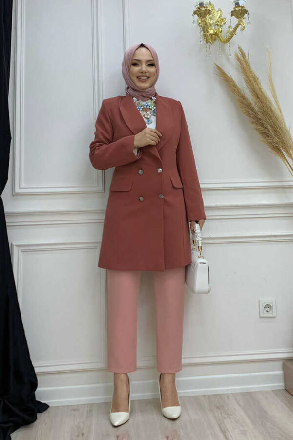 Pocket Look Front Button Detail Lined Jacket 7660 Dried Rose - 1