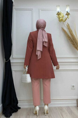 Pocket Look Front Button Detail Lined Jacket 7660 Dried Rose - 3