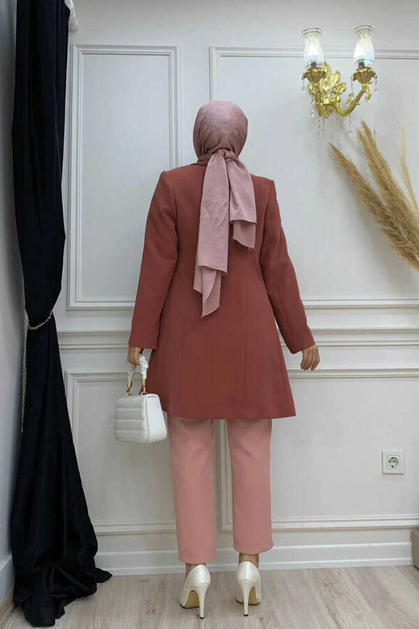 Pocket Look Front Button Detail Lined Jacket 7660 Dried Rose - 3