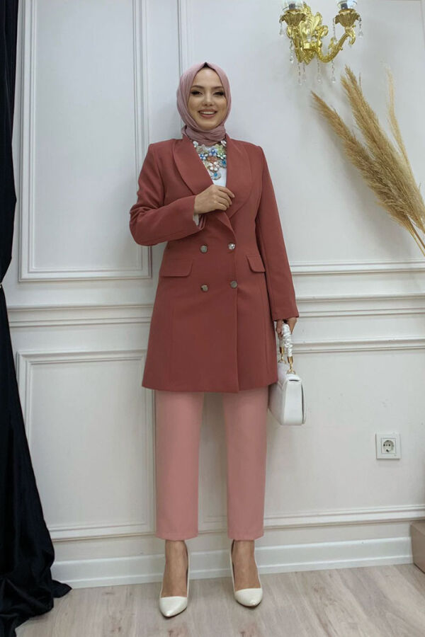 Pocket Look Front Button Detail Lined Jacket 7660 Dried Rose - 5