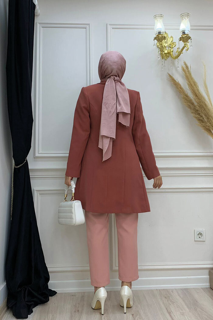 Pocket Look Front Button Detail Lined Jacket 7660 Dried Rose - 7