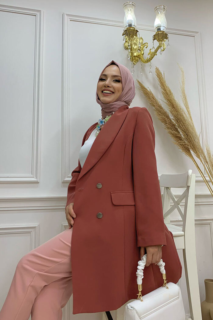 Pocket Look Front Button Detail Lined Jacket 7660 Dried Rose - 8