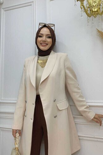 Pocket Look Front Button Detail Lined Jacket 7660 Stone - 4