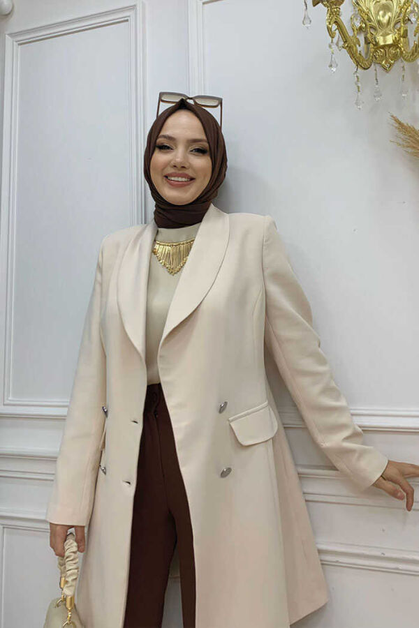 Pocket Look Front Button Detail Lined Jacket 7660 Stone - 4