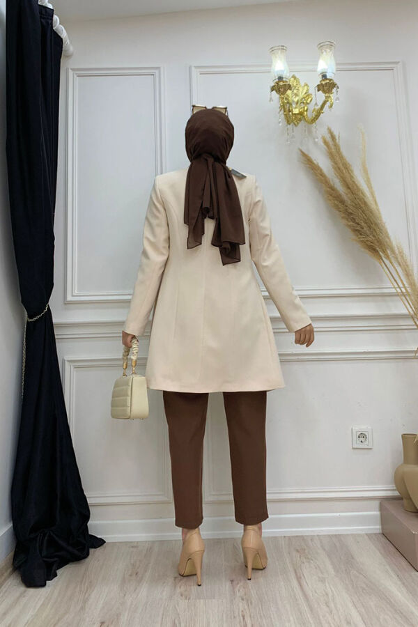 Pocket Look Front Button Detail Lined Jacket 7660 Stone - 7