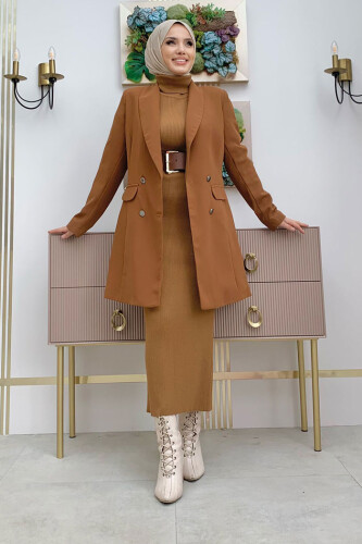 Gefütterte Jacke im Taschen-Look mit Knopfdetail vorne, 7660 Tan - 5