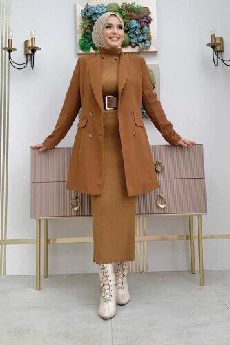 Pocket Look Front Button Detail Lined Jacket 7660 Tan 
