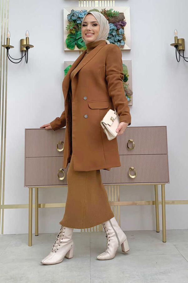Pocket Look Front Button Detail Lined Jacket 7660 Tan - 2