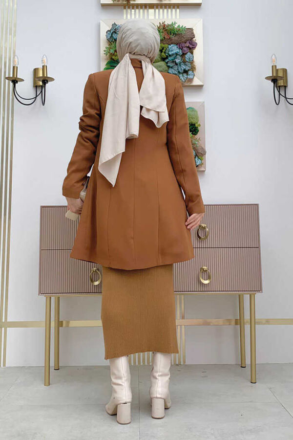 Pocket Look Front Button Detail Lined Jacket 7660 Tan - 3