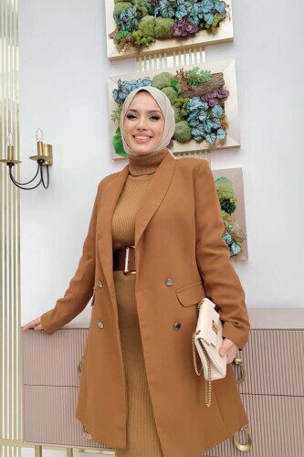 Pocket Look Front Button Detail Lined Jacket 7660 Tan - 4