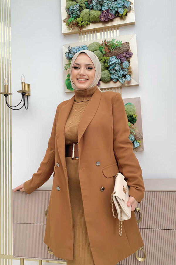 Pocket Look Front Button Detail Lined Jacket 7660 Tan - 4