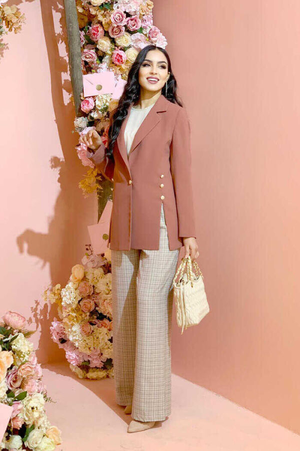 Buttoned Side Slit Detail Lined Jacket 7663 Dried Rose - 1