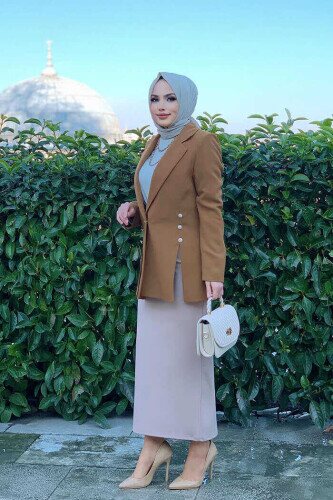 Side Buttons Slit Detail Lined Jacket 7663 Glazed - 2